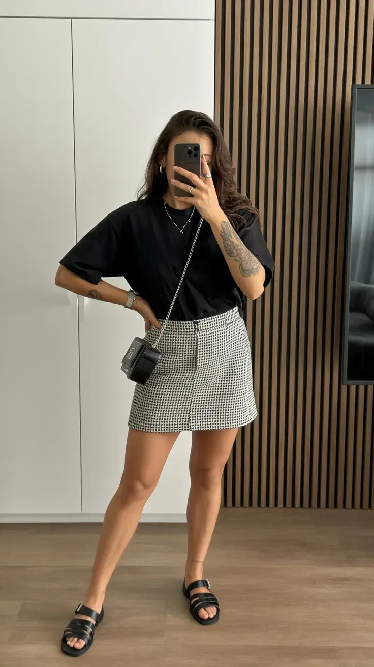 summer outfits with sandals 2026 Black Tee and Mini Skirt for Everyday Confidence