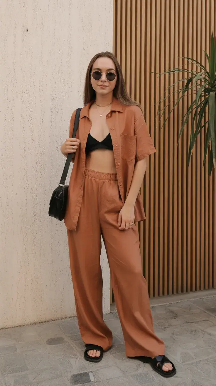 summer outfits with sandals 2026 Relaxed Linen Set with a Warm Minimal Mood