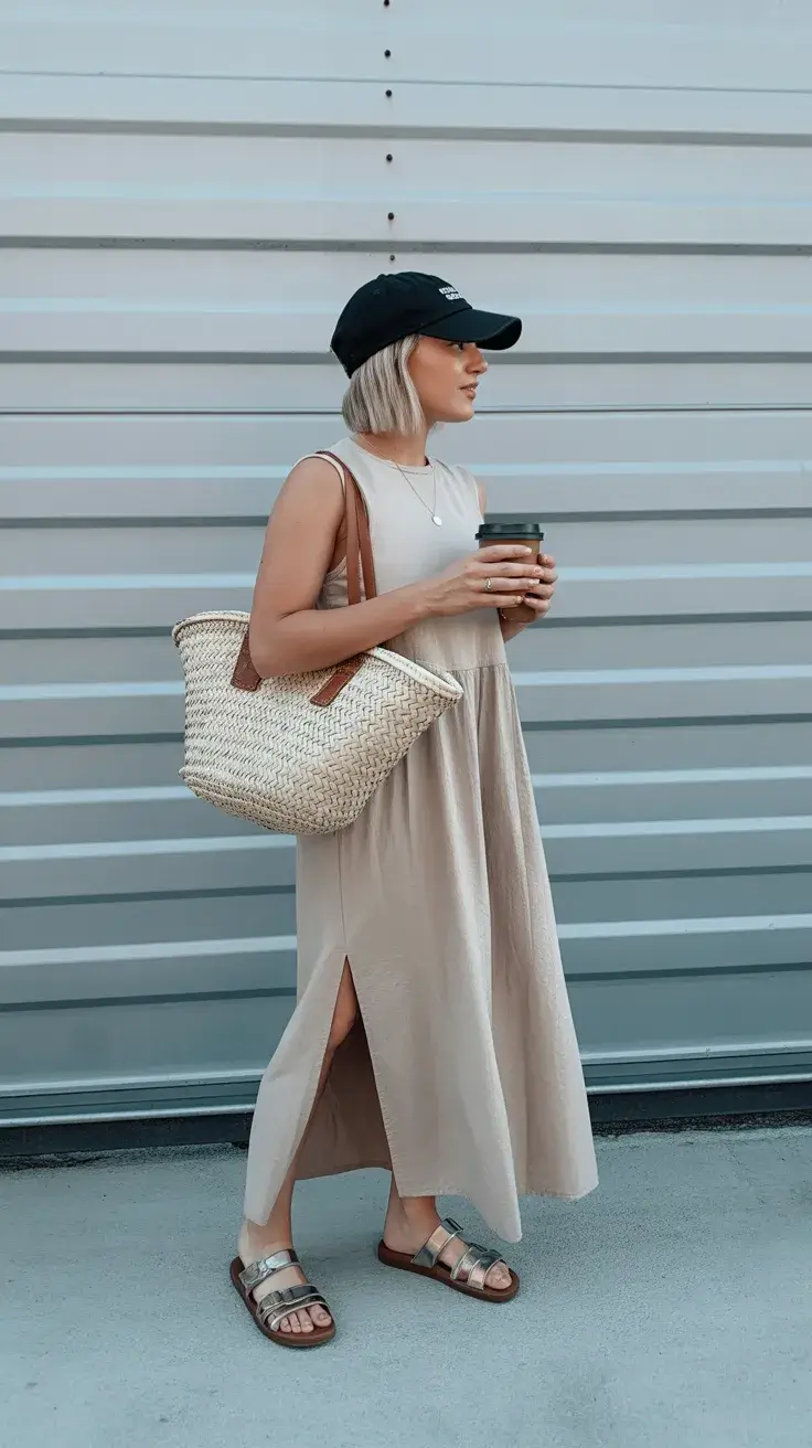summer outfits with sandals 2026 Soft Neutral Dress with Everyday Ease