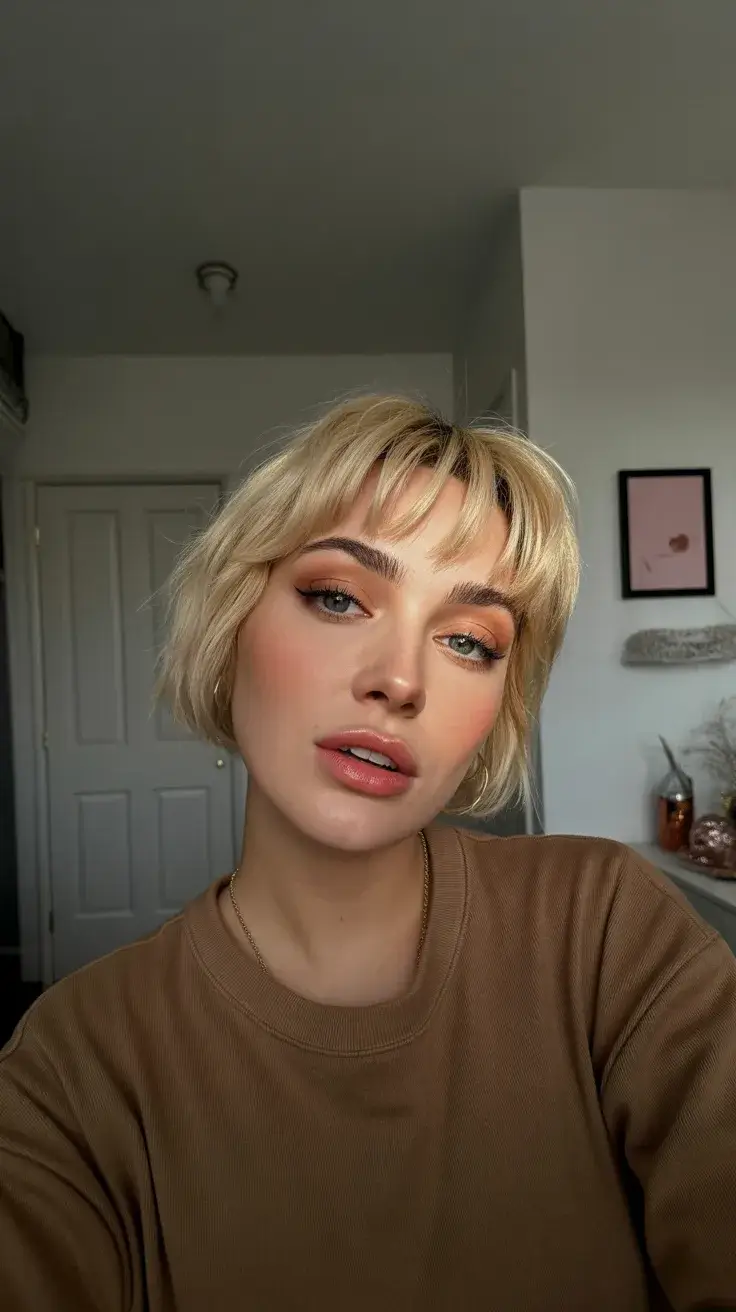 summer short haircut 2026 Soft Blonde Micro Bob with Airy Bangs