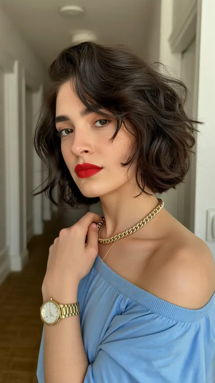 summer short haircut 2026 Choppy Curly Bob with a 90s Edge