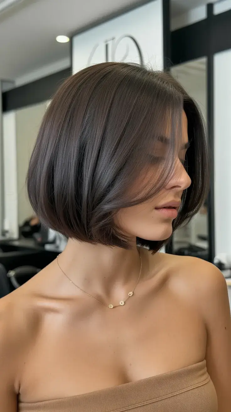 summer short haircut 2026 Sleek Brunette Bob with Face Framing Flow