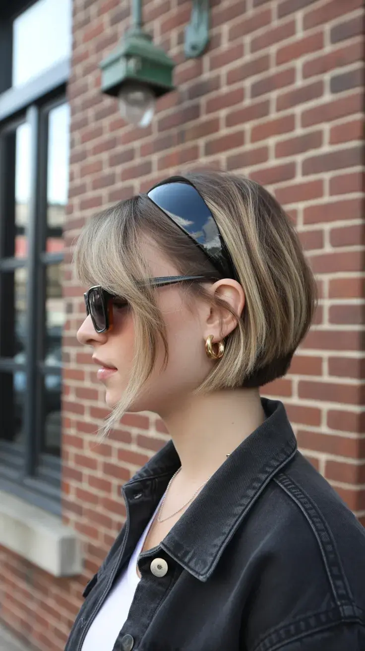 summer short haircut 2026 Structured Short Bob with Headband Styling