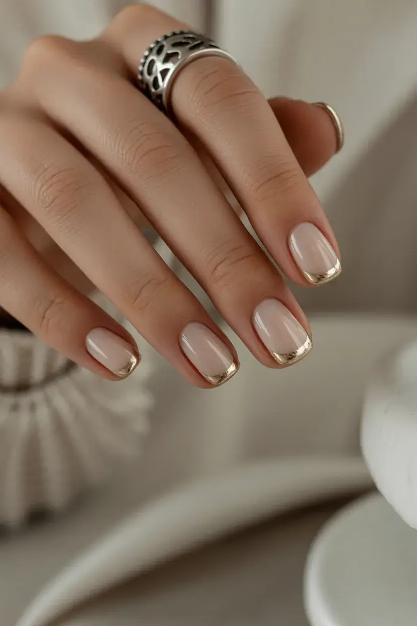 summer short nail inspo 2026 Minimal Chrome French on Short Nails
