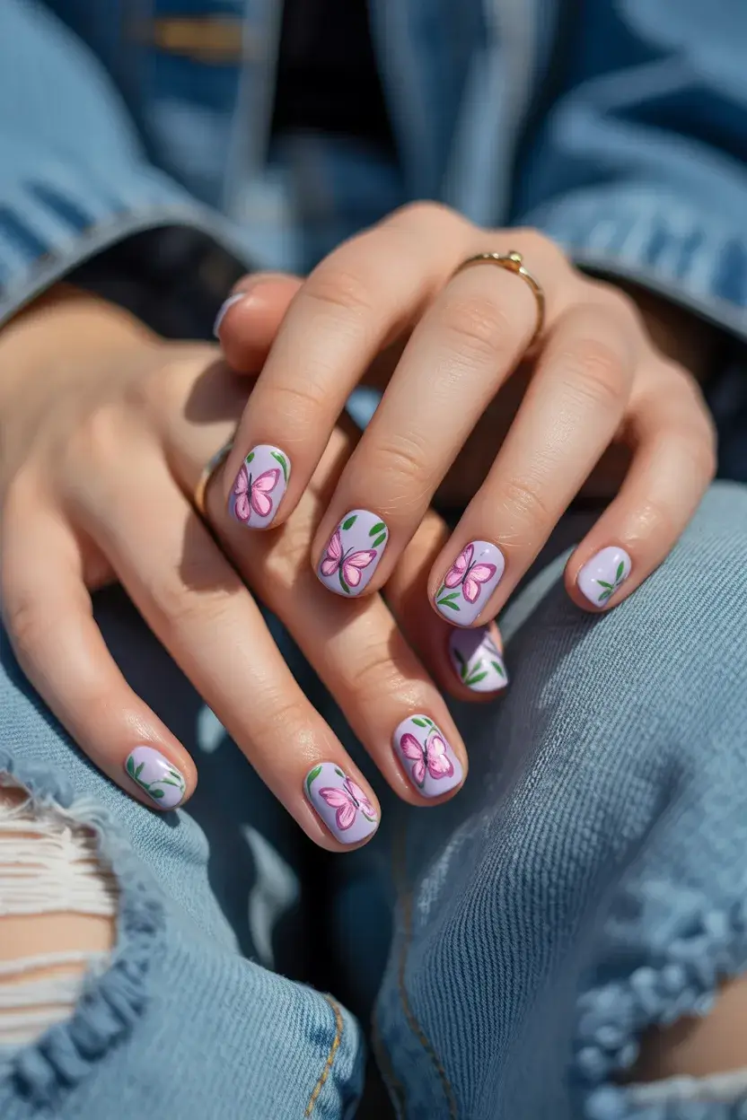 summer short nail inspo 2026 Soft Lilac Butterfly Nails with Playful Charm