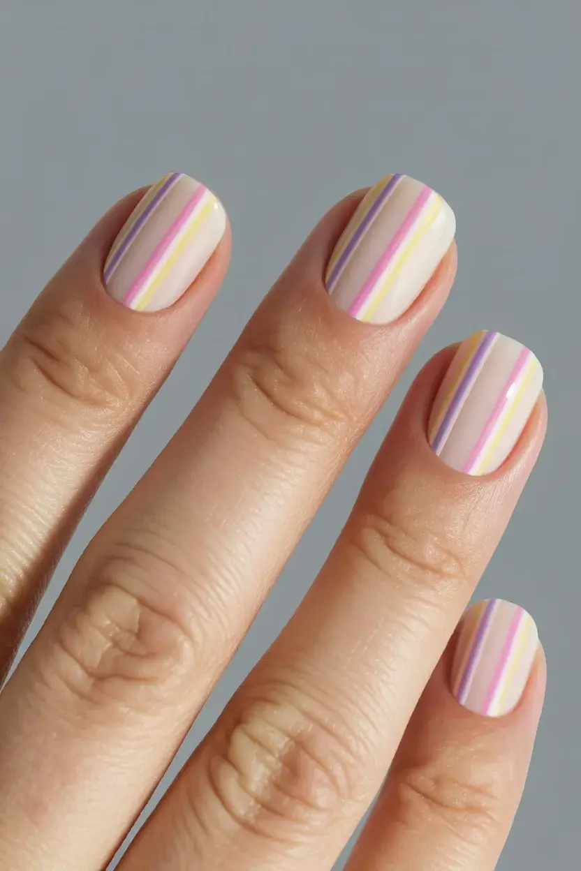 summer short nail inspo 2026 soft pastel stripes easy design