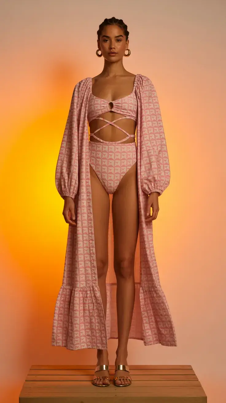 swimsuit coverups outfit 2026 Soft Pink Geometry and Feminine Long Layers