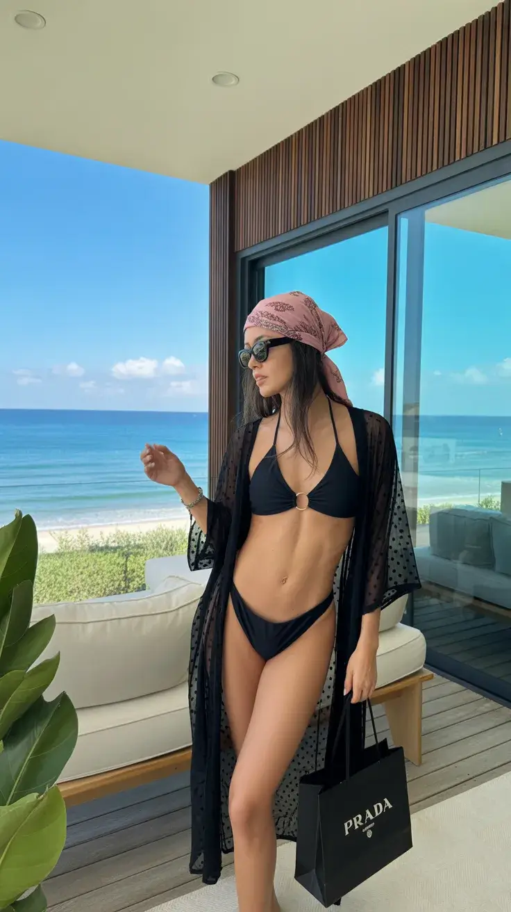 swimsuit coverups outfit 2026 Sheer Black Layers with a City-Girl Edge