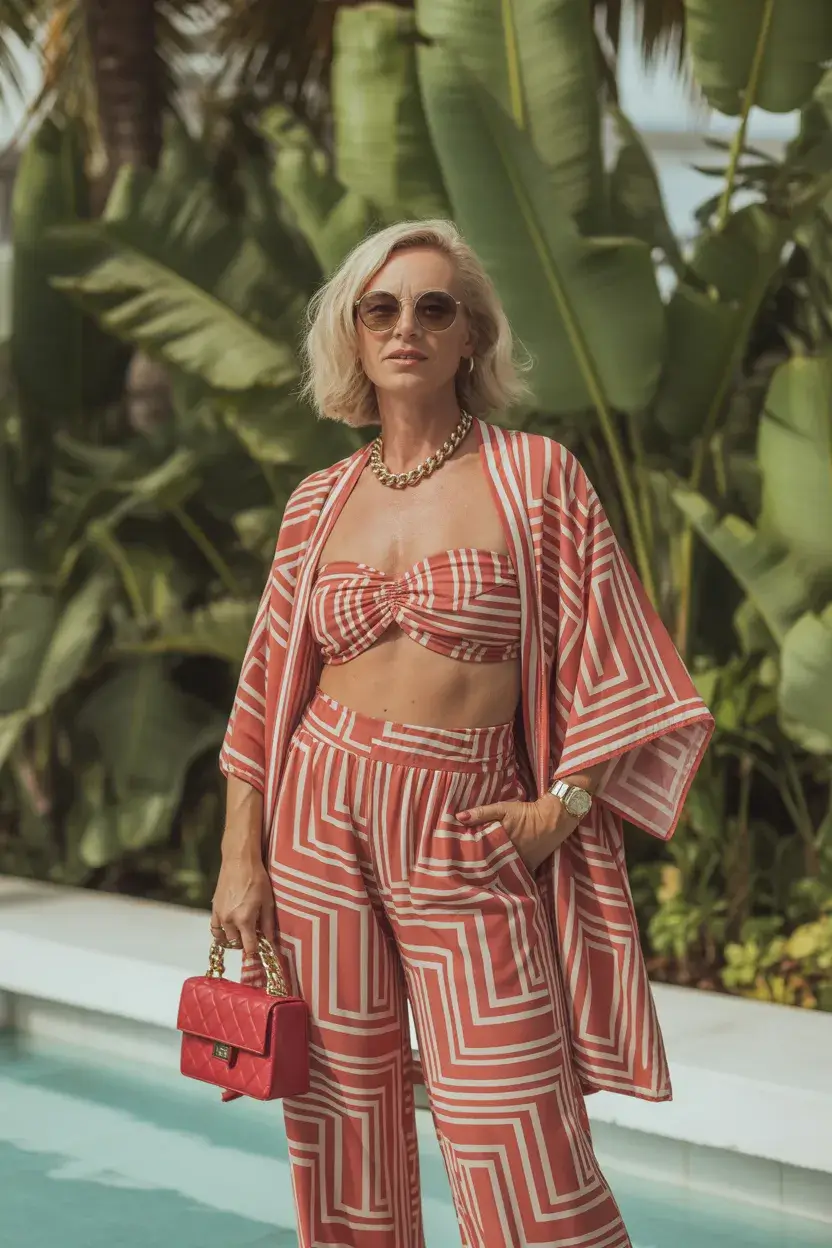summer outfit for women over 50 2026 Geometric Resort Set with Modern Boho Feel