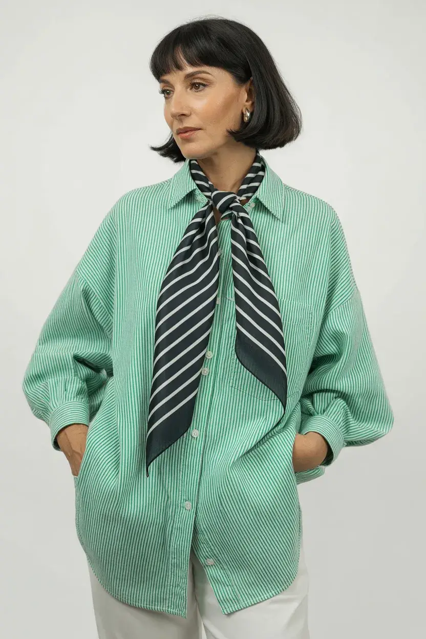 summer outfit for women over 50 2026 Relaxed Stripes and Scarf Details That Feel Effortless