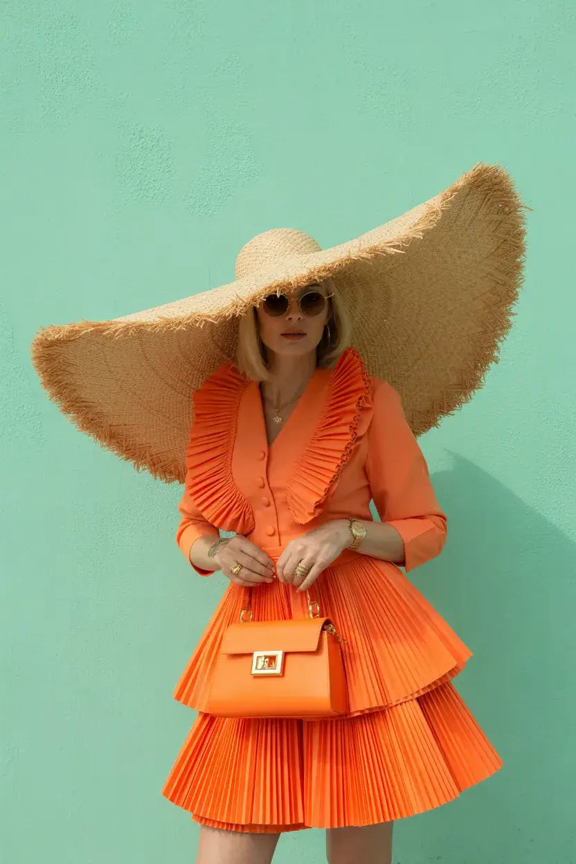 summer outfit for women over 50 2026 Bold Tangerine Layers and Statement Volume