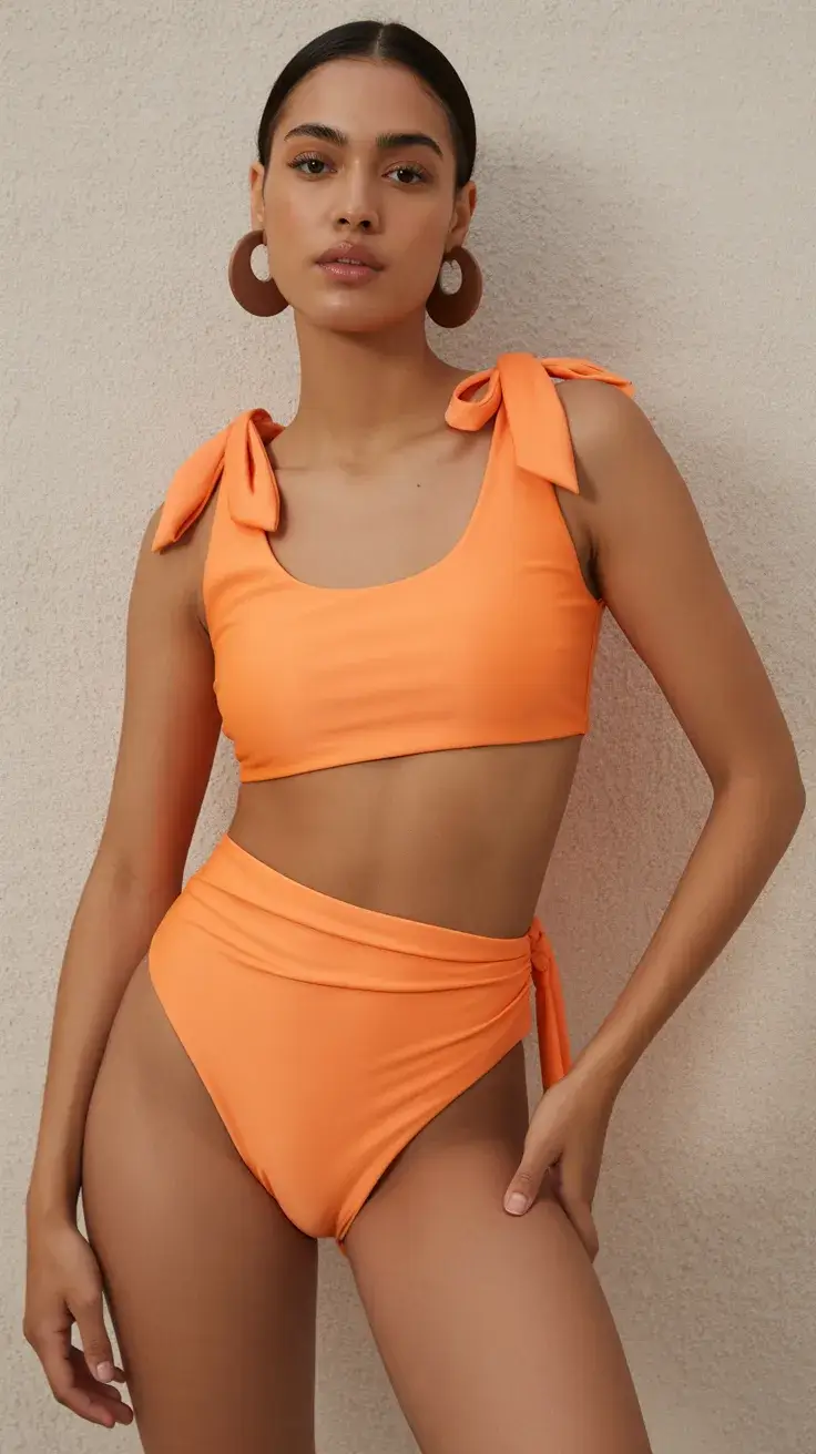 two piece swimsuit 2026 Vibrant Orange Retro Revival
