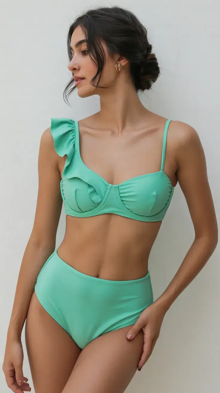 two piece swimsuit 2026 Mint Green Ruffle Elegance
