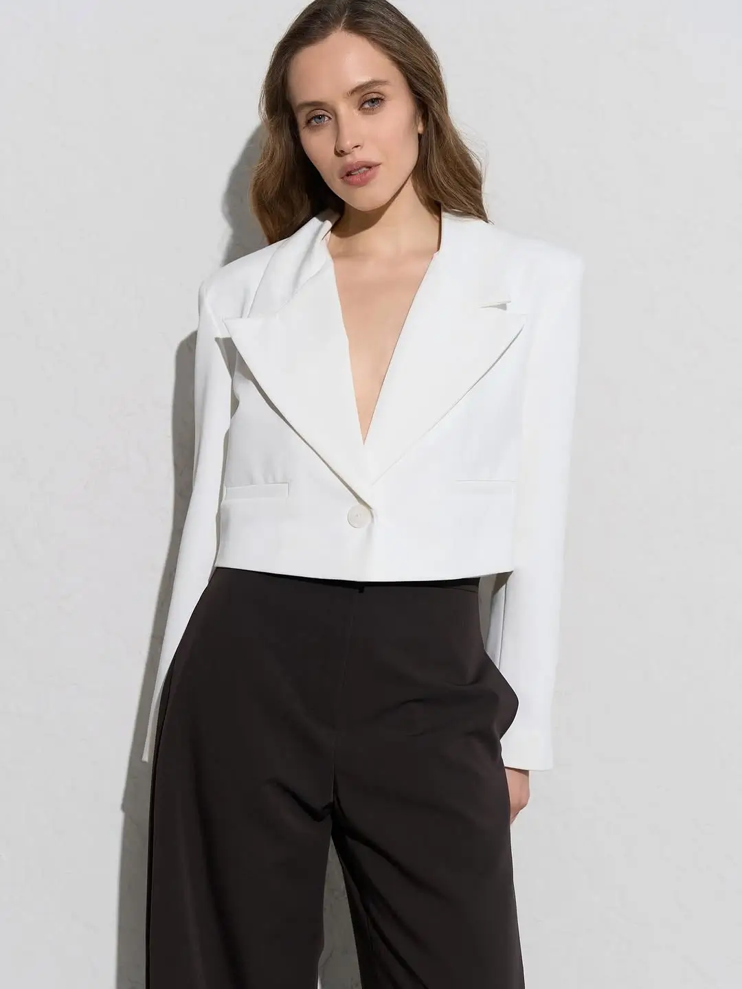 cool summer work outfits 2026 Crisp Contrast with Cropped Blazer