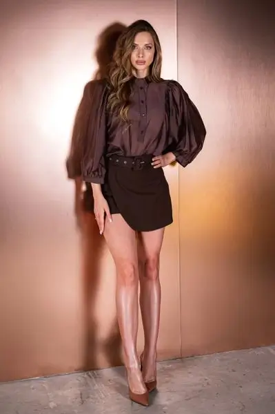 cool summer work outfits 2026 Chocolate Tones and Volume - A Bold Take on Smart Casual