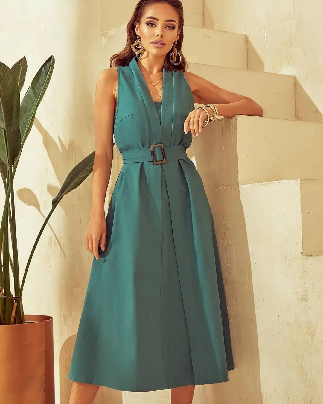 cool summer work outfits 2026 Muted Green Midi - The Quiet Luxury of Summer Office Wear