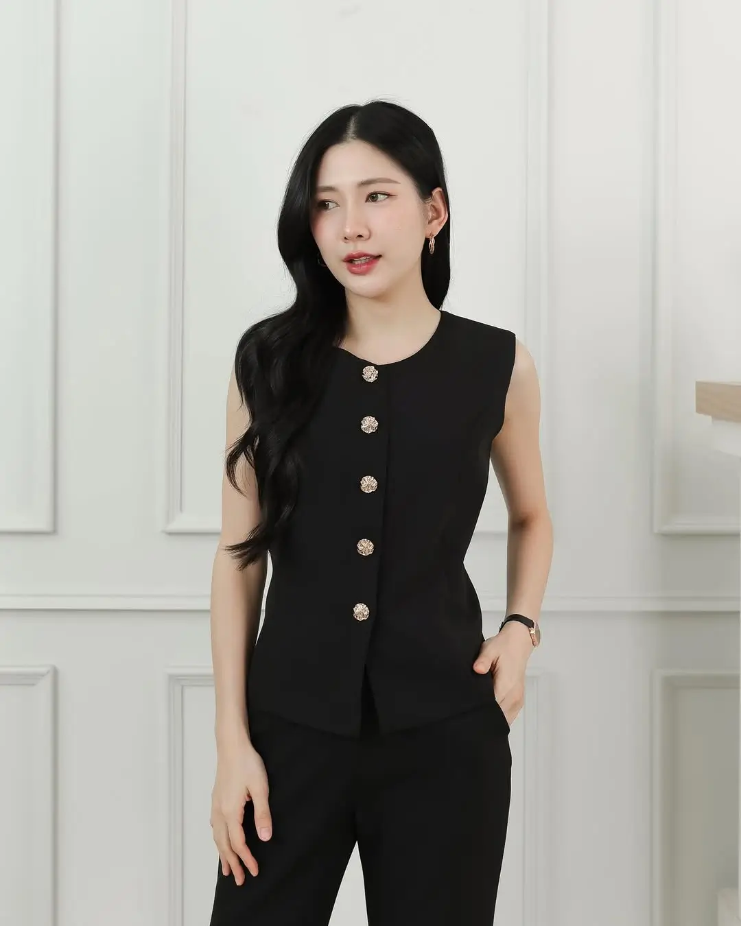 cool summer work outfits 2026 Sharp Monochrome with Statement Details