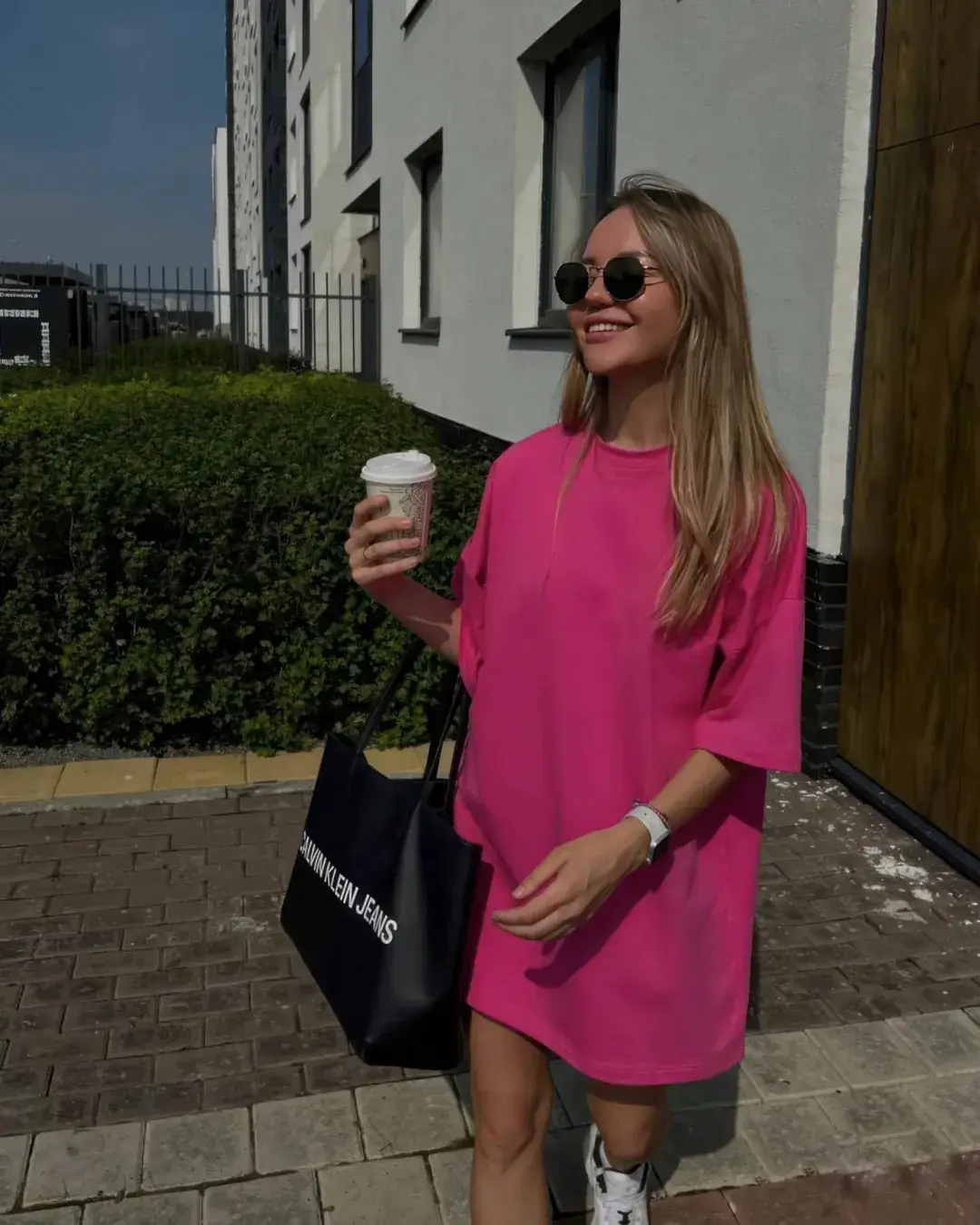 hot weather summer outfits for women 2026 Hot Pink Confidence - The Bold Oversized Tee Moment