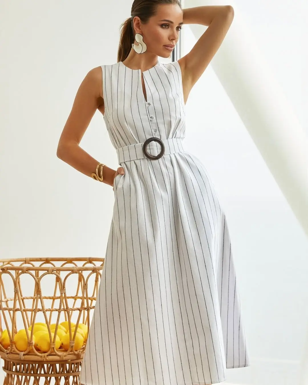 linen summer outfits 2026 Minimal Striped Linen with Sculpted Details