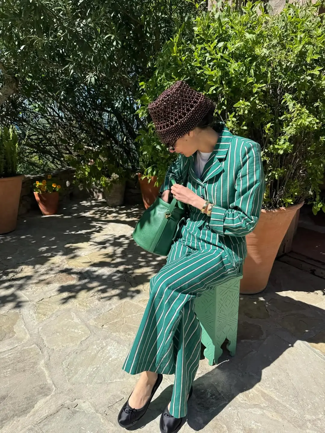 pant outfits summer 2026 Green Striped Set with a Soft Tailored Summer Mood