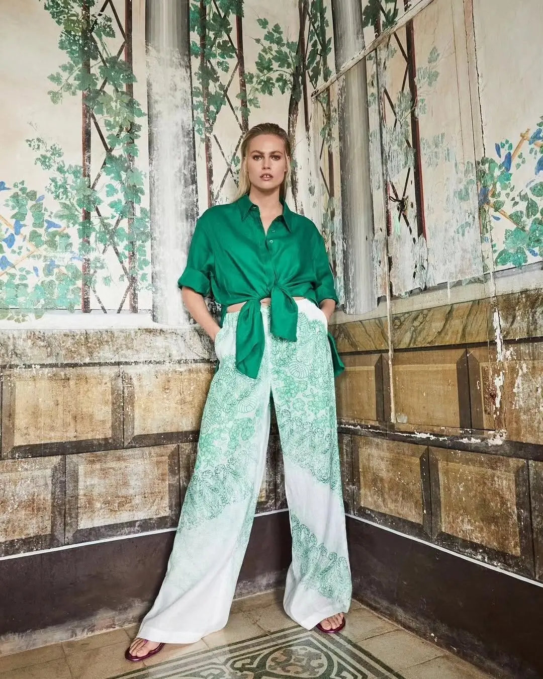 pant outfits summer 2026 Green Boho Wide Leg with Soft Artistic Detail