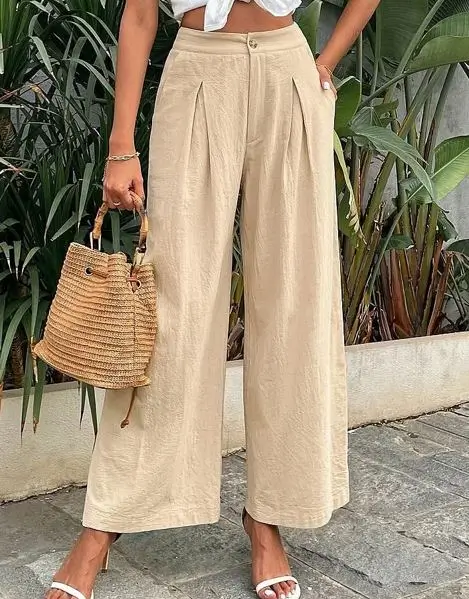 pant outfits summer 2026 Tailored Beige Wide Leg with a Summer Polish