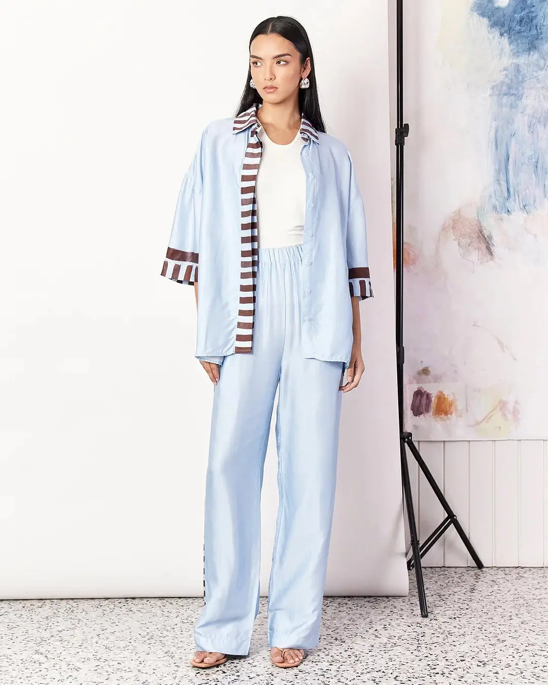 pant outfits summer 2026 Relaxed Blue Striped Layers for Everyday Cool