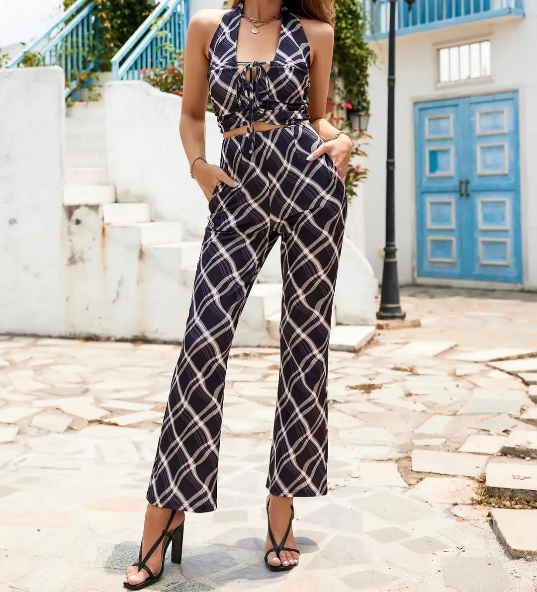 pant outfits summer 2026 Structured Black Pattern Set with a Sharp Summer Edge