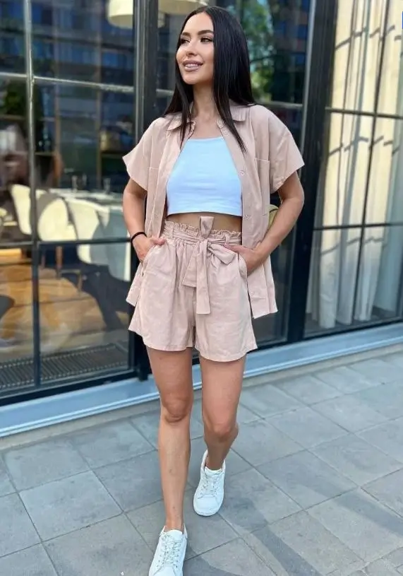 shorts outfit summer 2026 Neutral Tailored Shorts That Work Anywhere