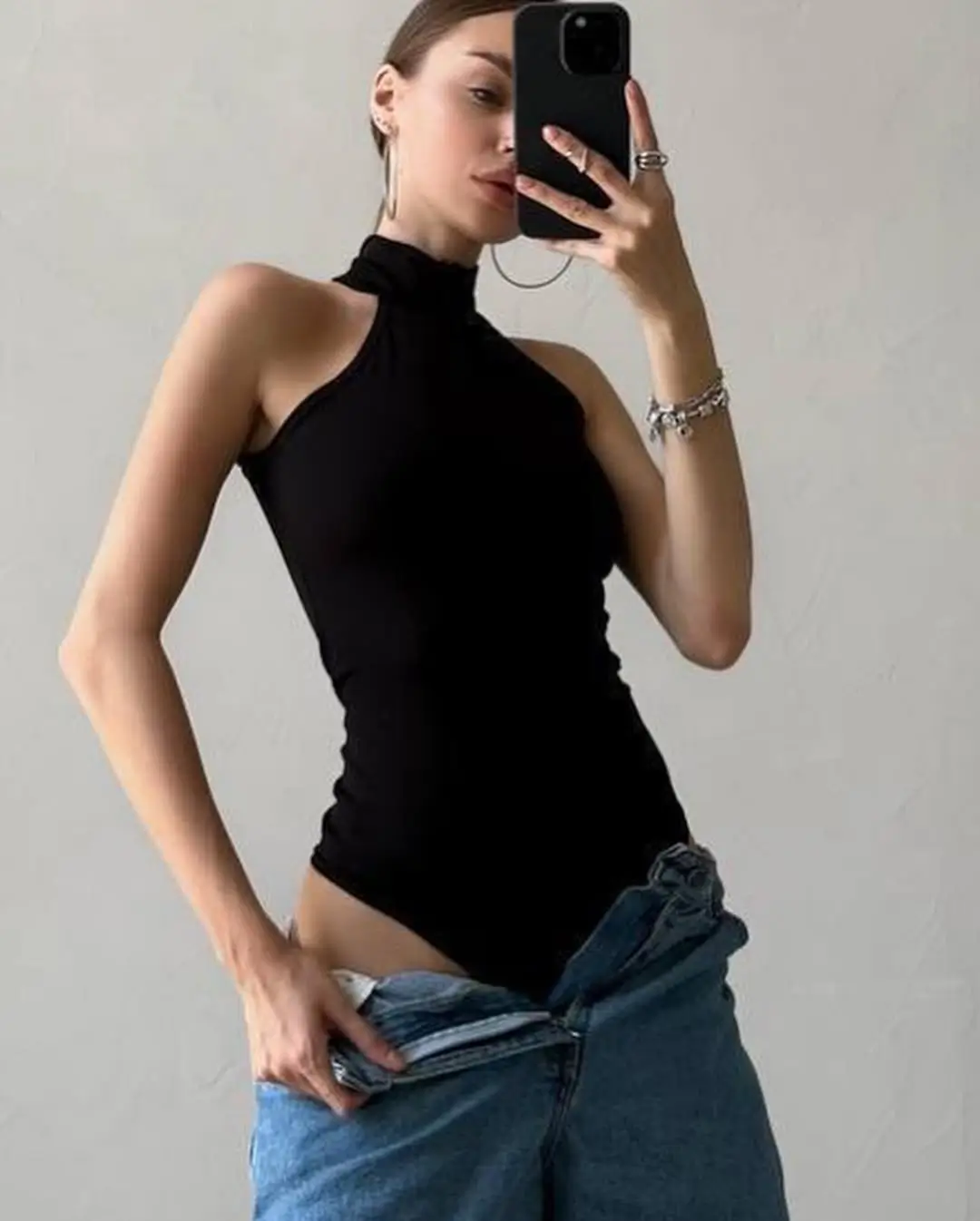 summer bodysuit outfits 2026 High Neck Confidence in Black