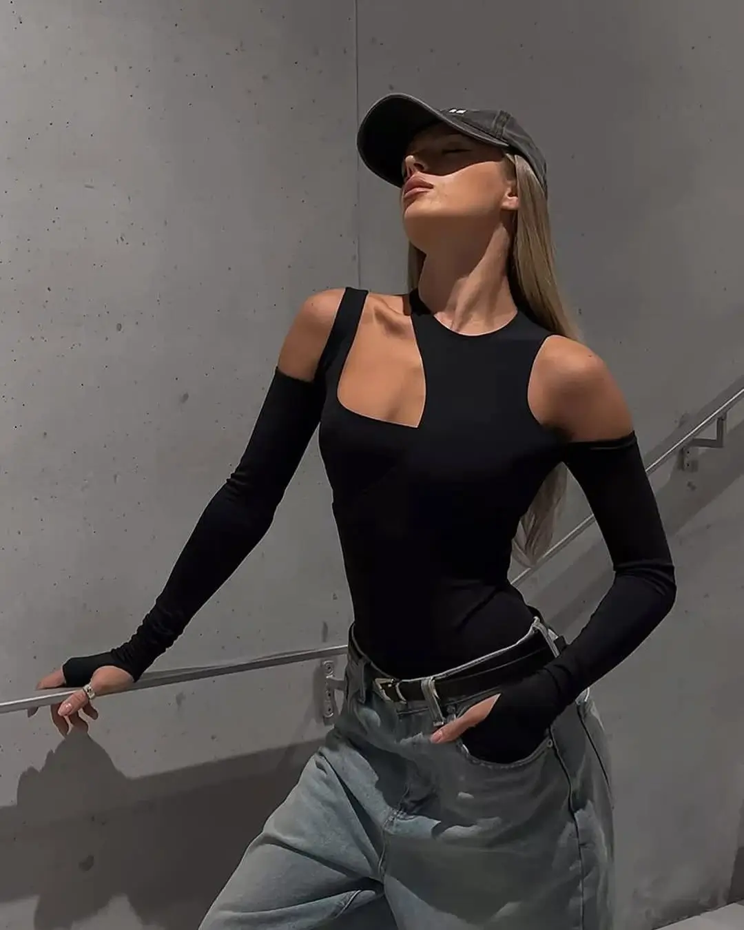 summer bodysuit outfits 2026 Cut Out Black Bodysuit with Street Edge Energy