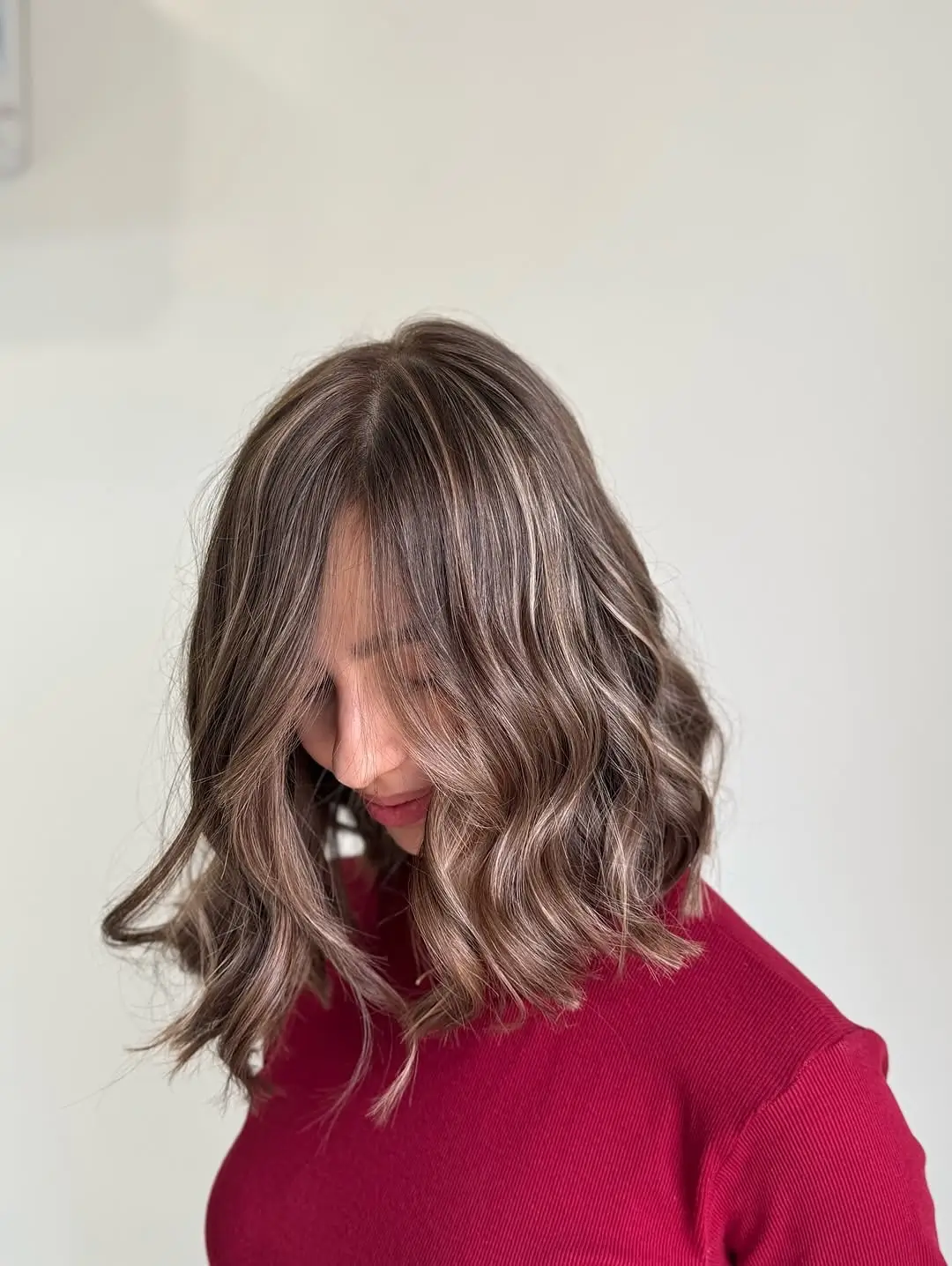summer brunette hair color for women 2026 Muted Ash Brunette Lob with Soft Texture