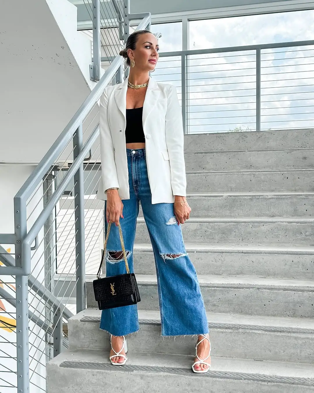 summer business casual outfit 2026 Structured Blazer and Wide-Leg Denim Confidence