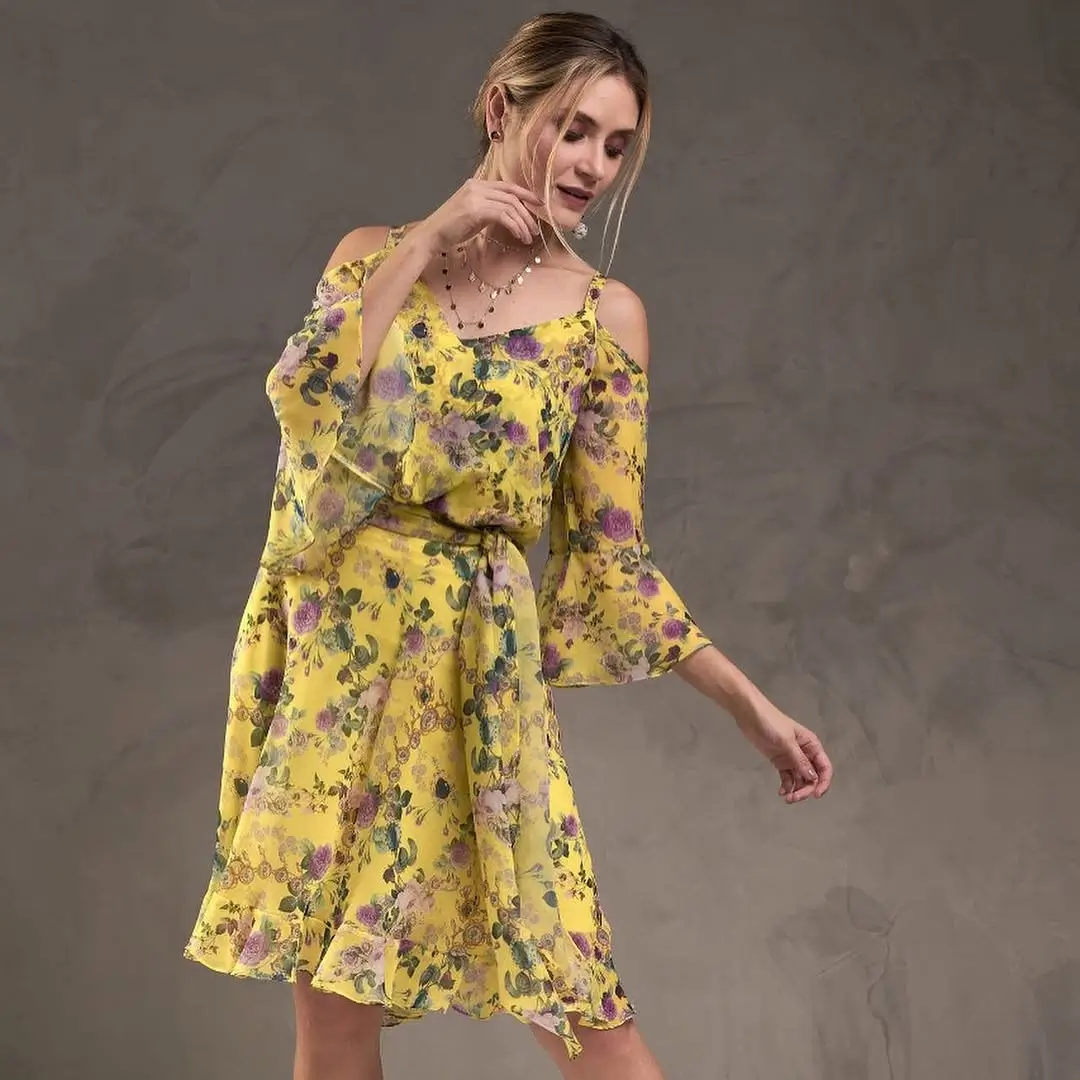 summer cocktail party outfit 2026 Soft Yellow Florals for Effortless Day Charm