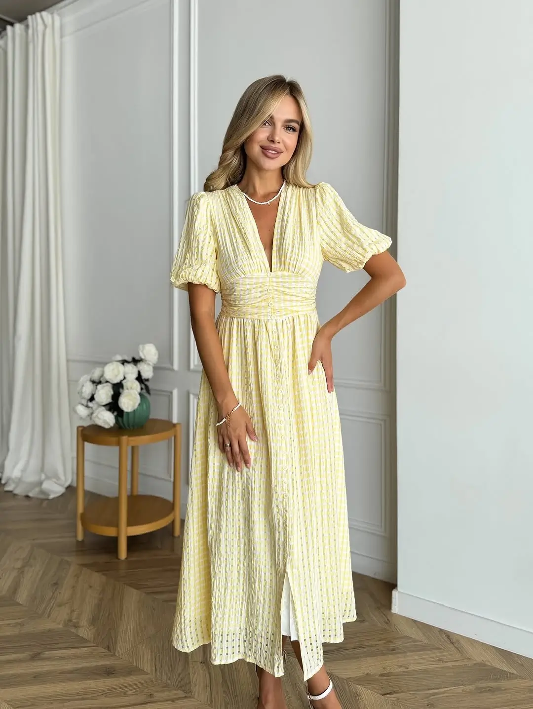 summer cocktail party outfit 2026 Soft Yellow Romance with a Vintage Twist