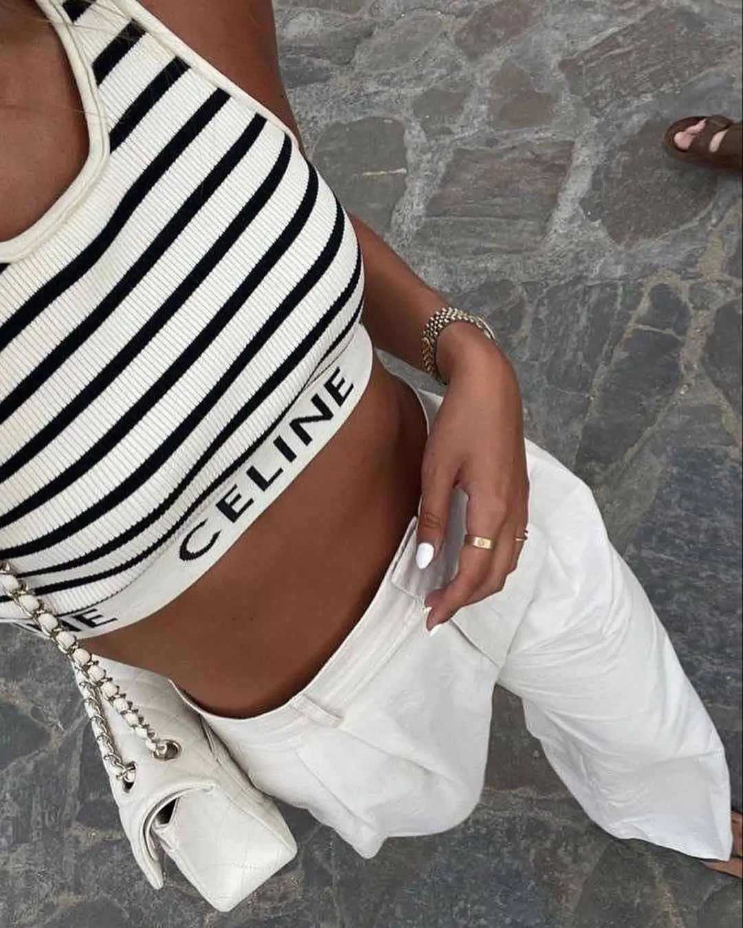 summer crop top outfits 2026 Sporty Stripes with a Polished Twist