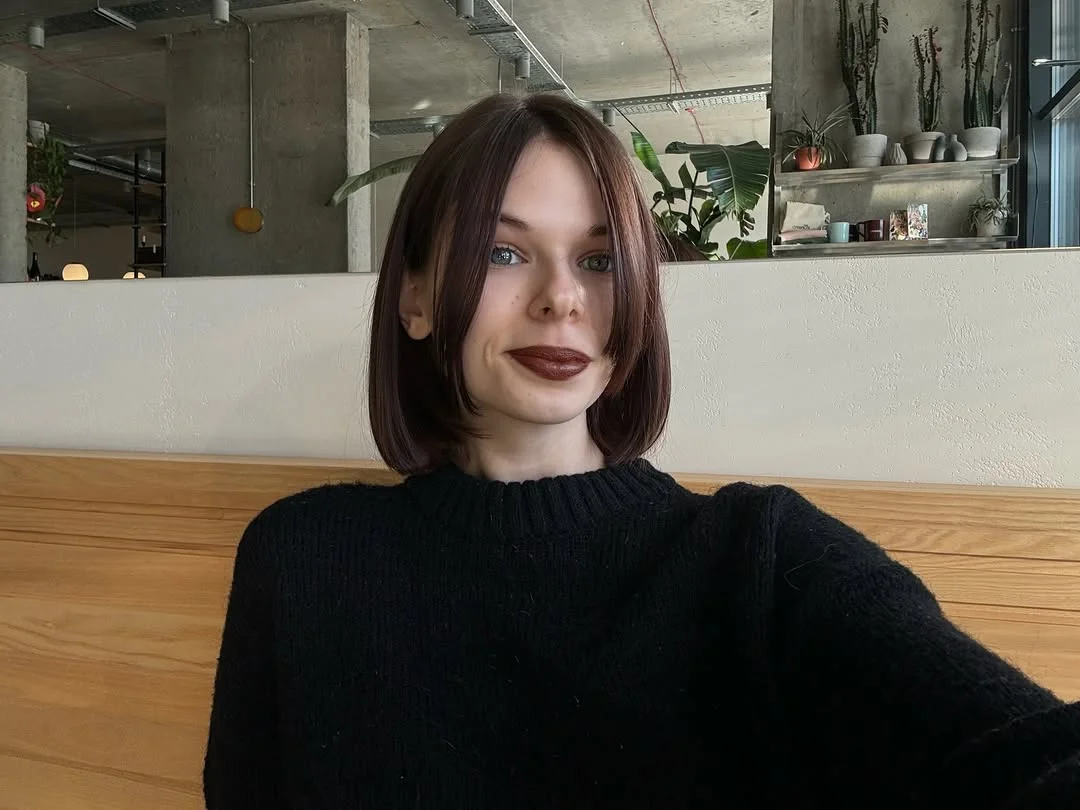 summer espresso brunette hair color for women 2026 Soft Espresso Bob with Modern Curtain Bangs