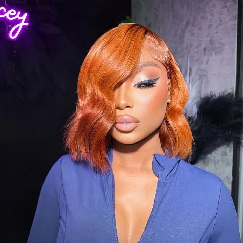 summer hair color for brown skin women 2026 Soft Copper Wavy Bob with Side Sweep