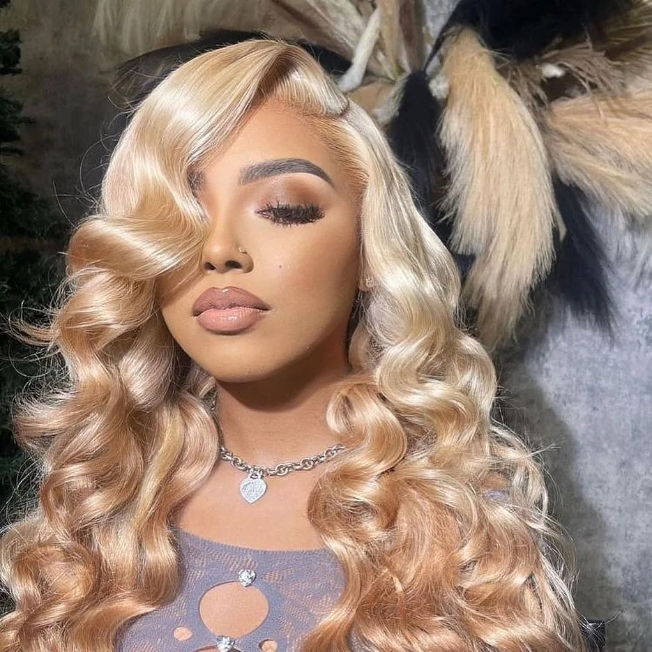 summer hair color for brown skin women 2026 Soft Champagne Blonde with Old Hollywood Waves