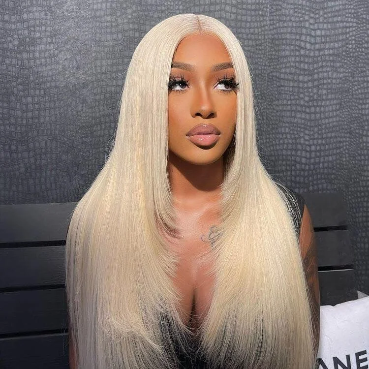 summer hair color for brown skin women 2026 Ultra Light Straight Blonde with Center Precision