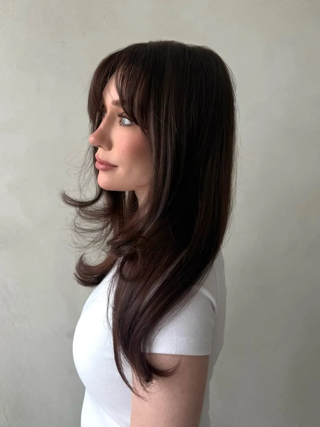 summer hair color for light skin women 2026 Deep Espresso Layers with Soft Curtain Shape