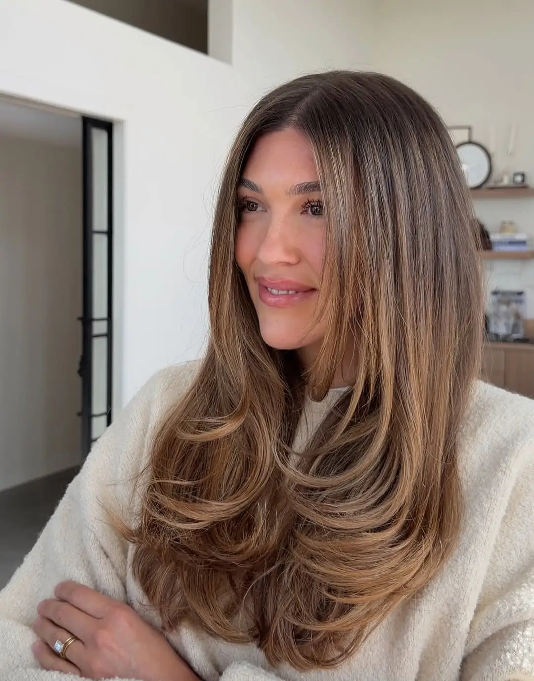 summer hair color ideas for brunette women 2026 Sunlit Caramel Layers That Move Like Summer Air