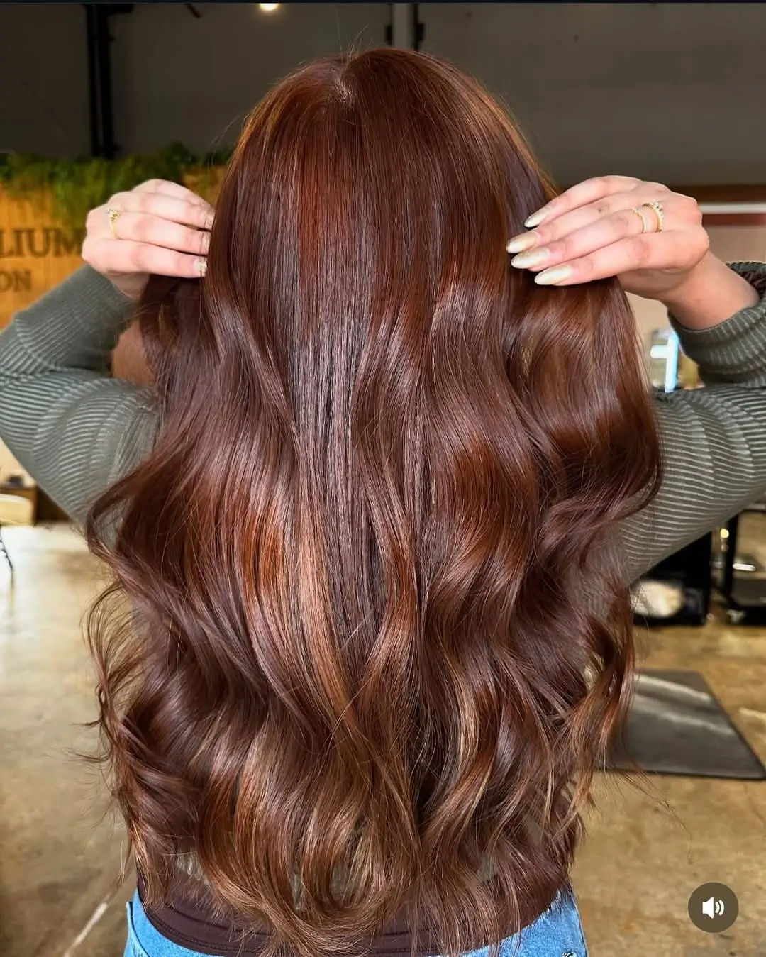 summer hair color ideas for brunette women 2026 Glossy Copper Brunette Waves with Vivid Warmth