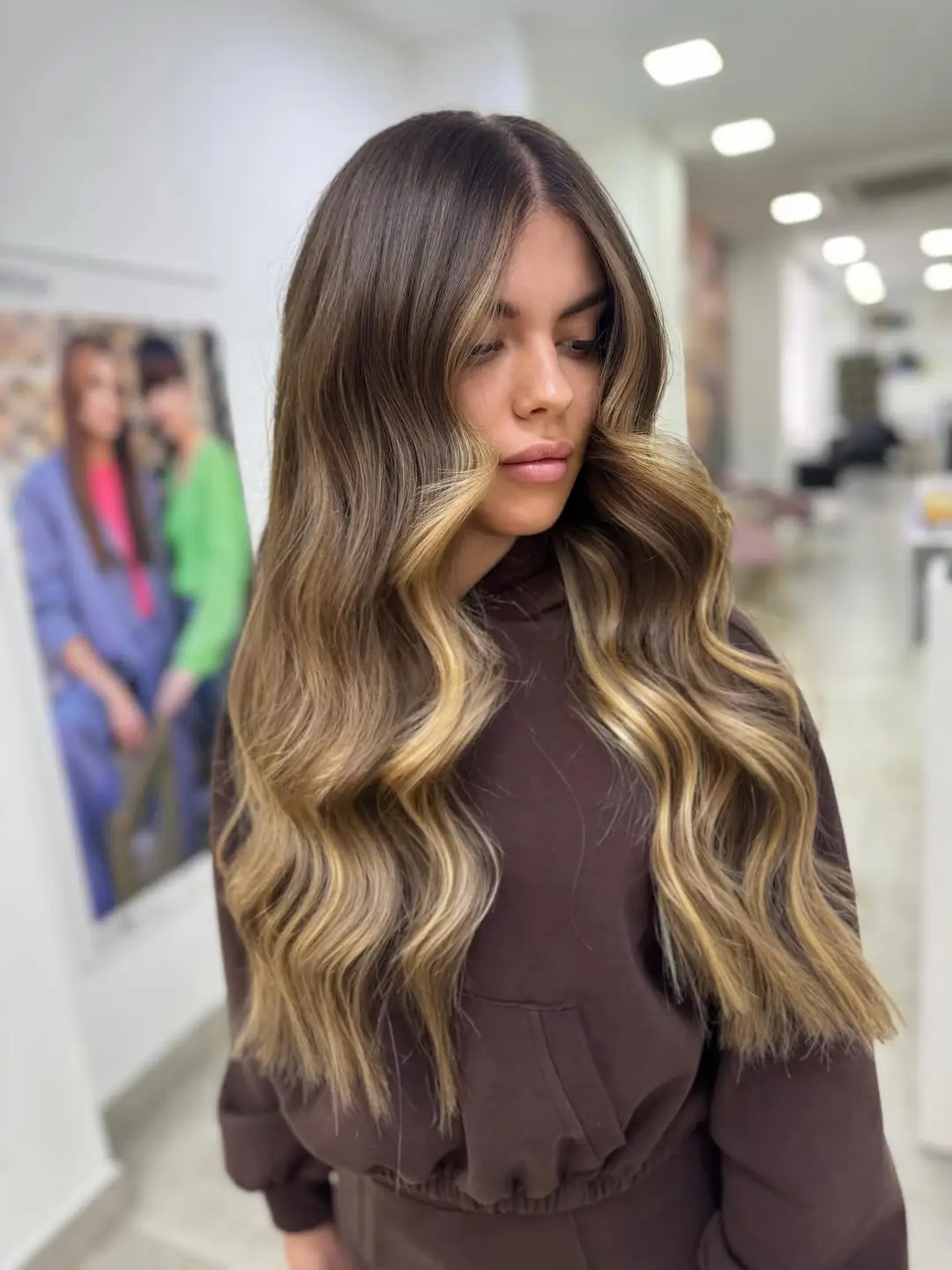 summer hair color ideas for brunette women 2026 Golden Blonde Ribbons on Soft Brunette Waves