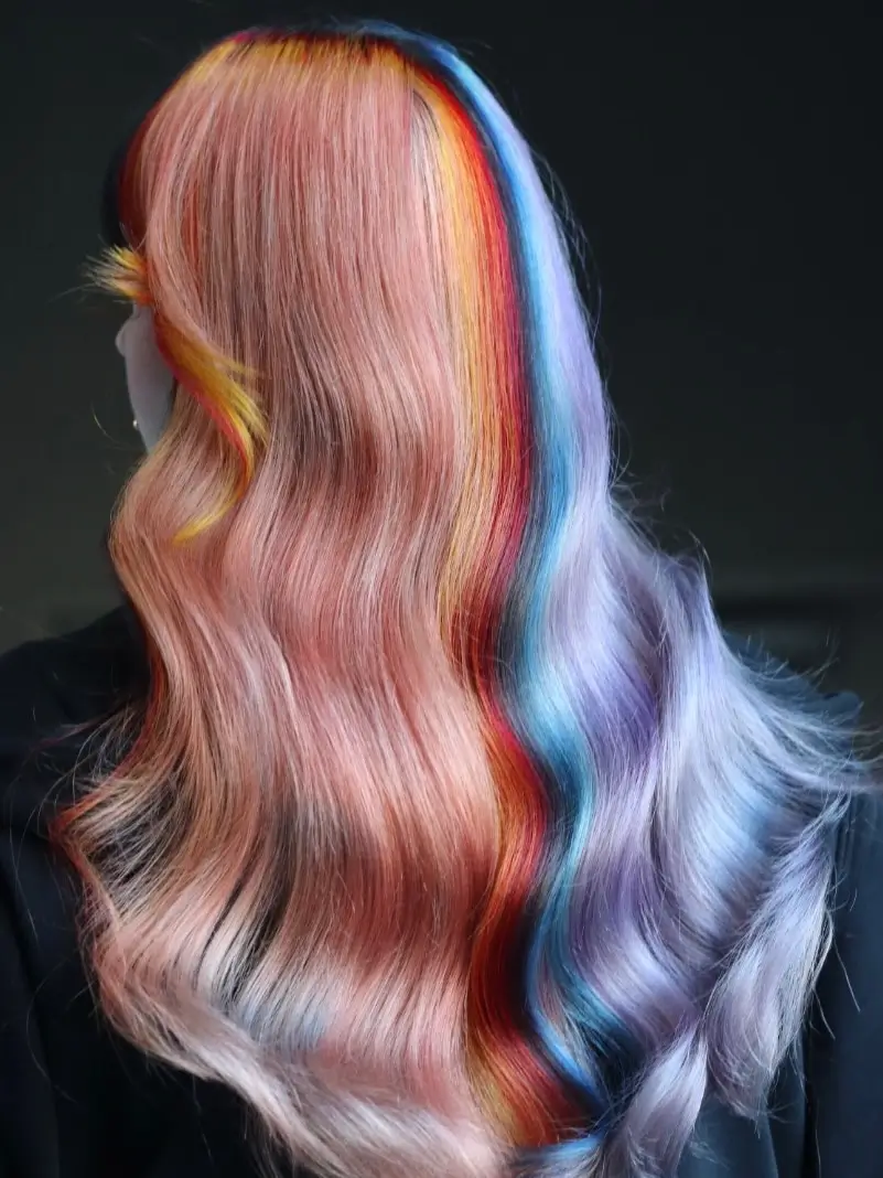 summer hair color ideas for women 2026 Pastel Melt with Rainbow Contrast