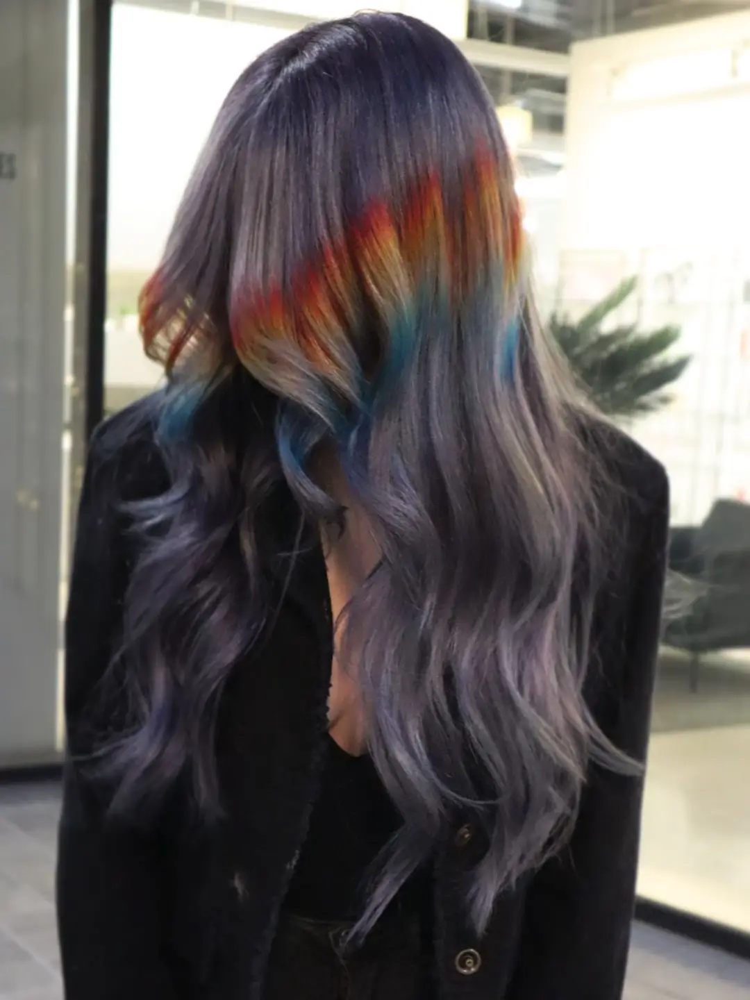 summer hair color ideas for women 2026 Dark Midnight Base with Hidden Color Panels