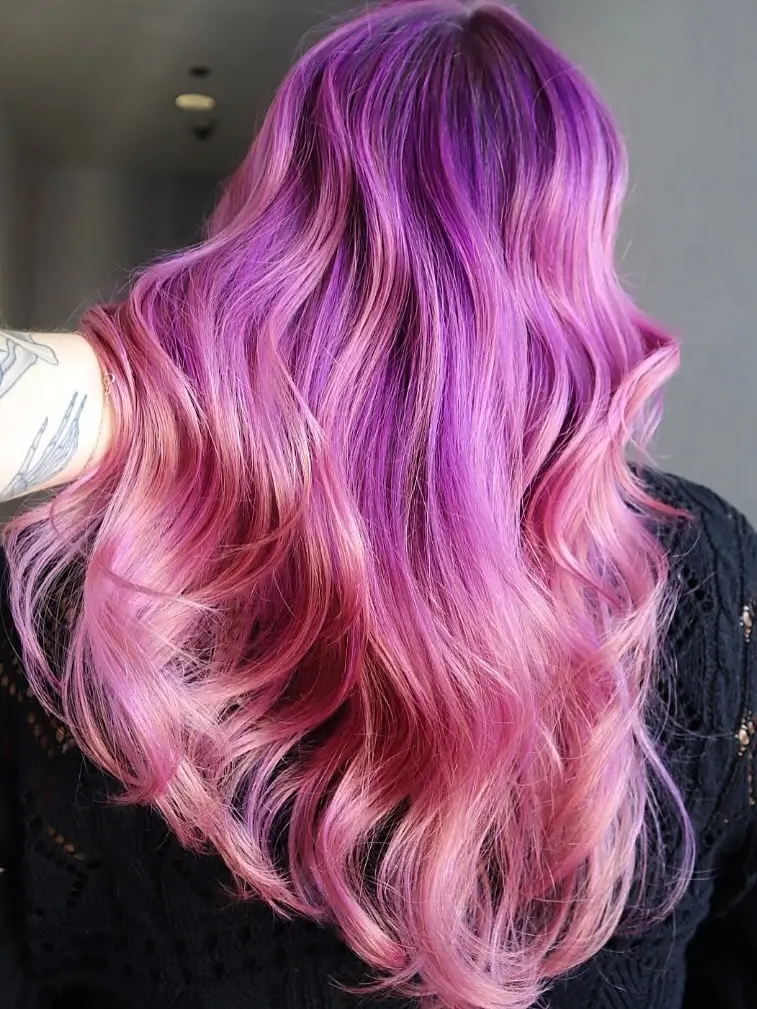 summer hair color ideas for women 2026 Glossy violet rose with soft waves