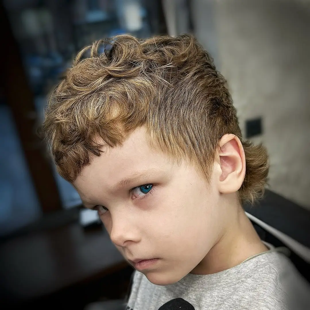 summer haircuts for boys 2026 Curly Mini Mullet with Soft Edges
