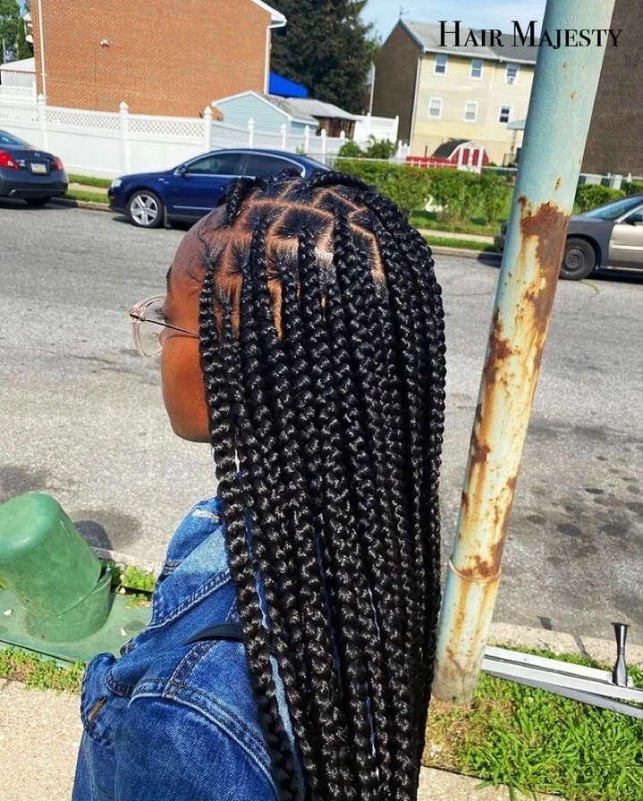 summer hairstyles for black women 2026 Classic Long Box Braids with Clean Parting