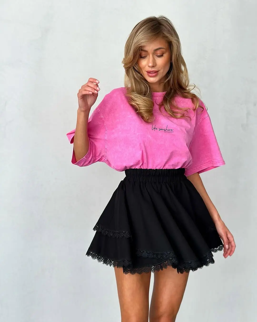 summer linen skirt outfits 2026 Playful Pink and Black Mini for Hot City Days